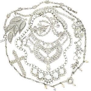 Lot Of 10 Pcs Vintage Mid Century Clear Crystal Rhinestone Jewelry